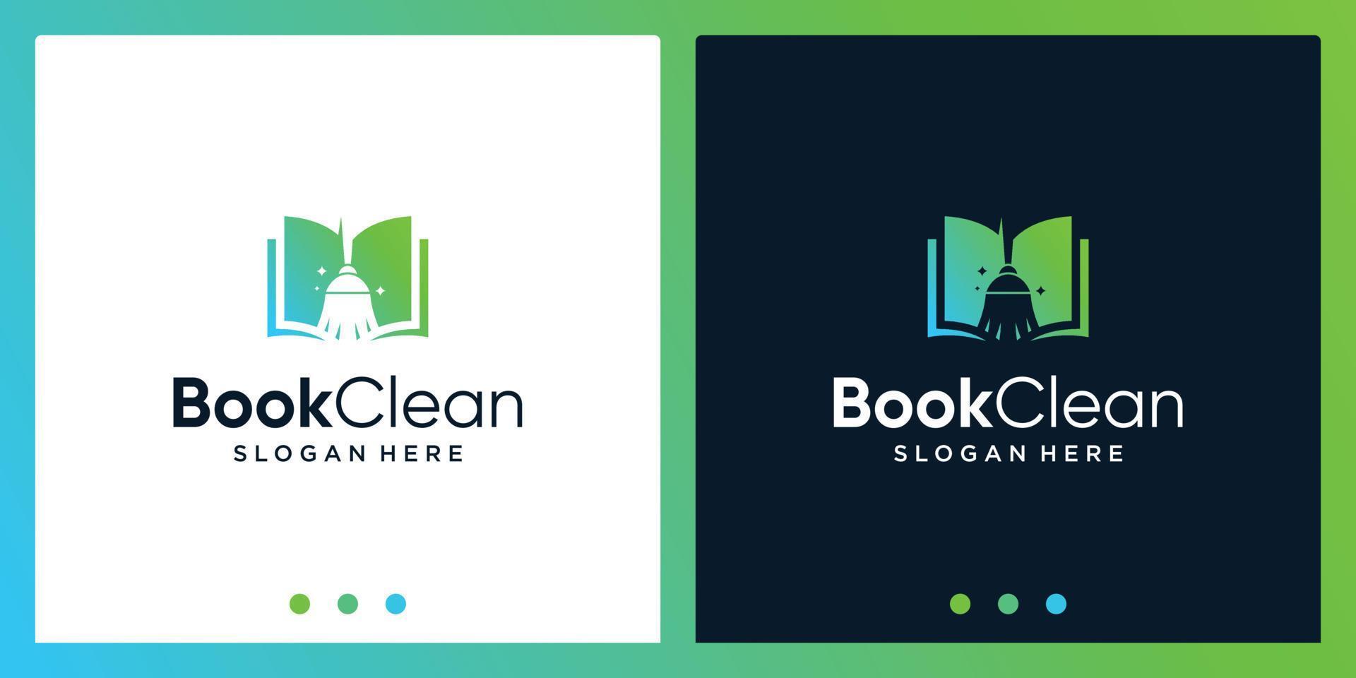 Open book logo design inspiration with broom design logo. Premium Vector