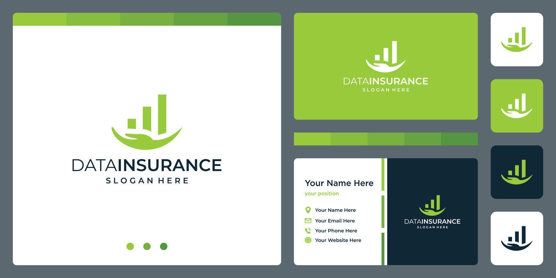 Insurance, in the palm holding data, investment and finance, logo design. Financial and insurance, vector design and illustration