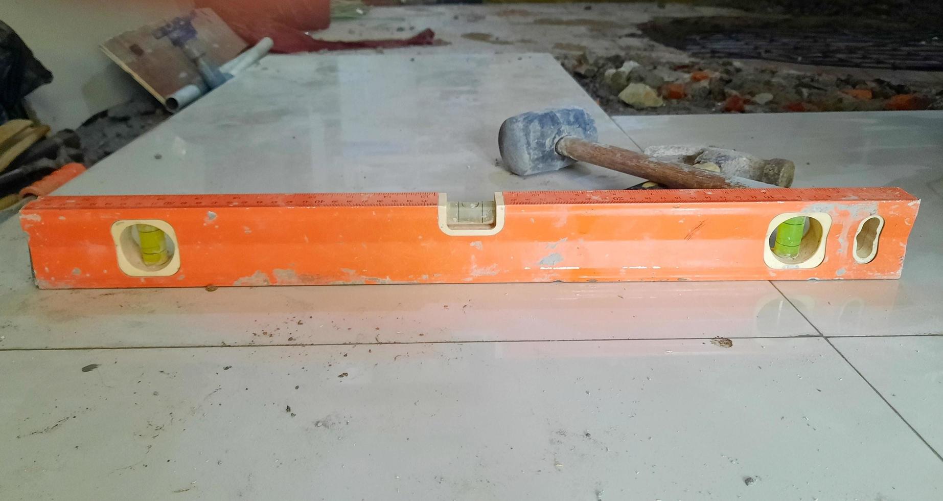 installation of ceramic tiles Safety and Health at Work concept. Happy