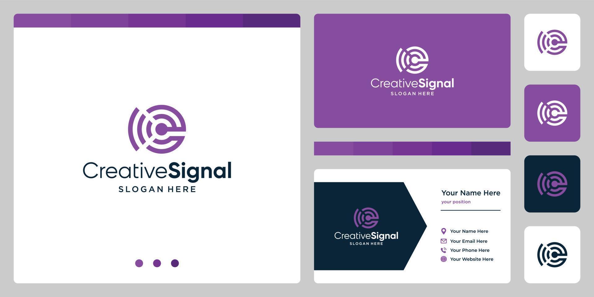 creative initial letter E logo with wifi signal logo. business card design template vector