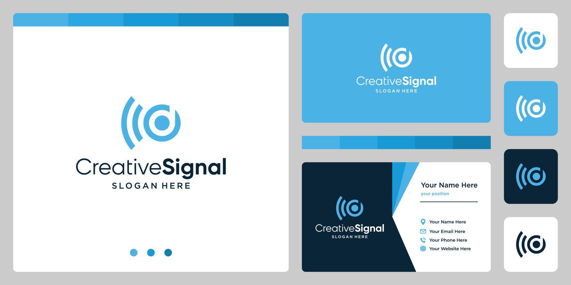 creative initial letter D logo with wifi signal logo. business card design template vector