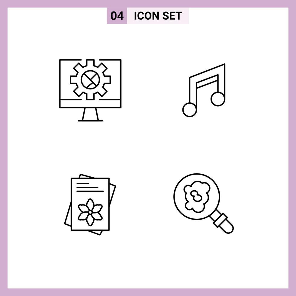 paquete de iconos de vector de stock de 4 signos y símbolos de línea para el diseño de configuración de semillas de computadora elementos de diseño de vector editables de flores