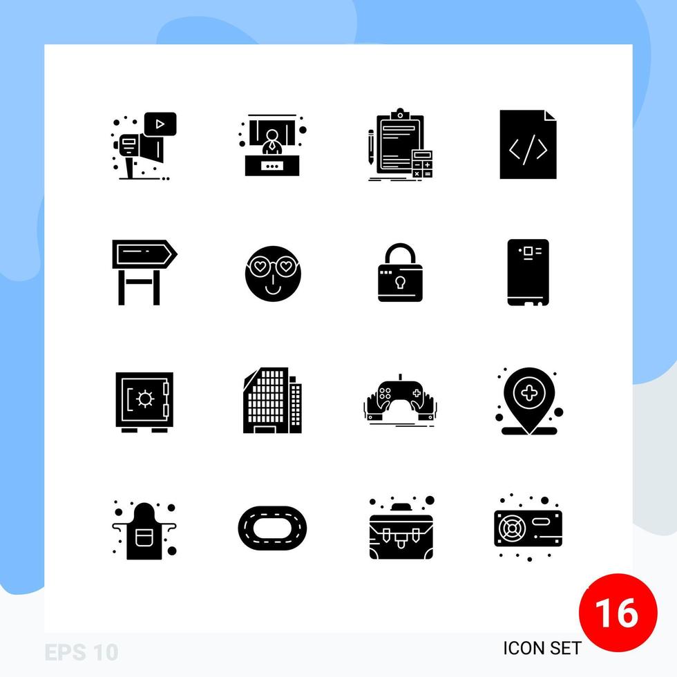 Modern Set of 16 Solid Glyphs and symbols such as location direction ...