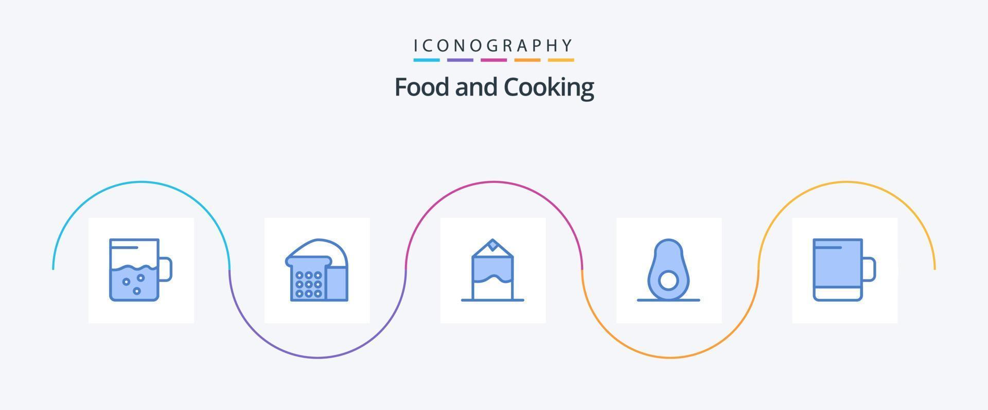 Paquete de 5 iconos de comida azul que incluye. paquete. taza vector