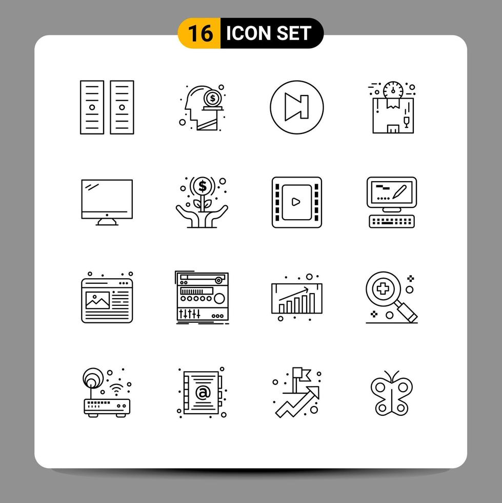 Pack of 16 creative Outlines of monitor time arrow package delivery Editable Vector Design Elements