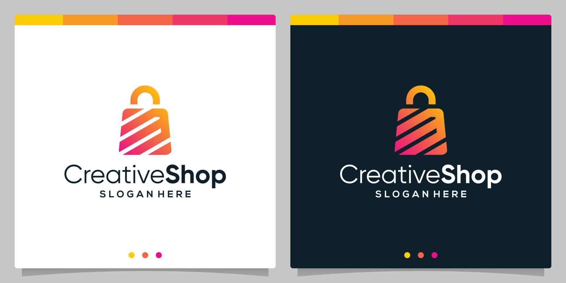 Template design logo shopping bag abstract with symbol initial letter M. Premium vector
