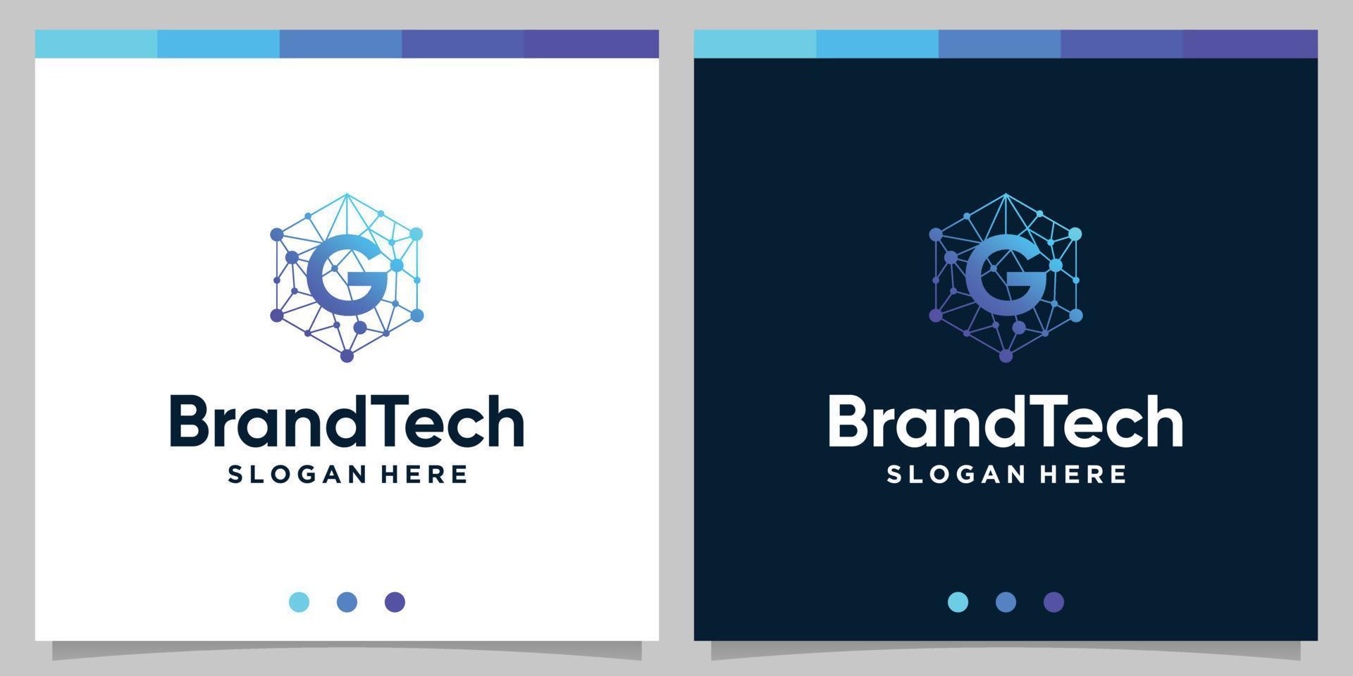 Blockchain technology abstract logo gradient with initial letter logo. Premium Vector