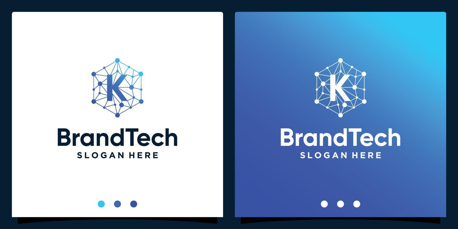 Blockchain technology abstract logo gradient with initial letter logo. Premium Vector