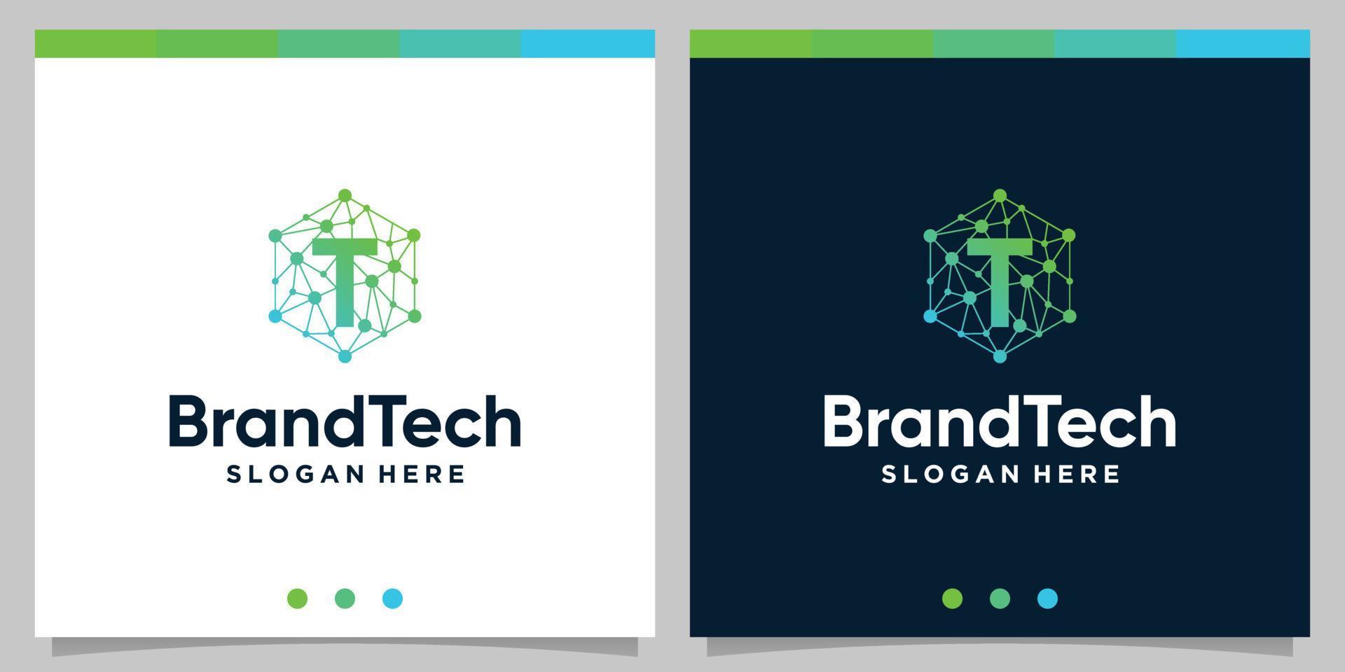 Blockchain technology abstract logo gradient with initial letter logo. Premium Vector