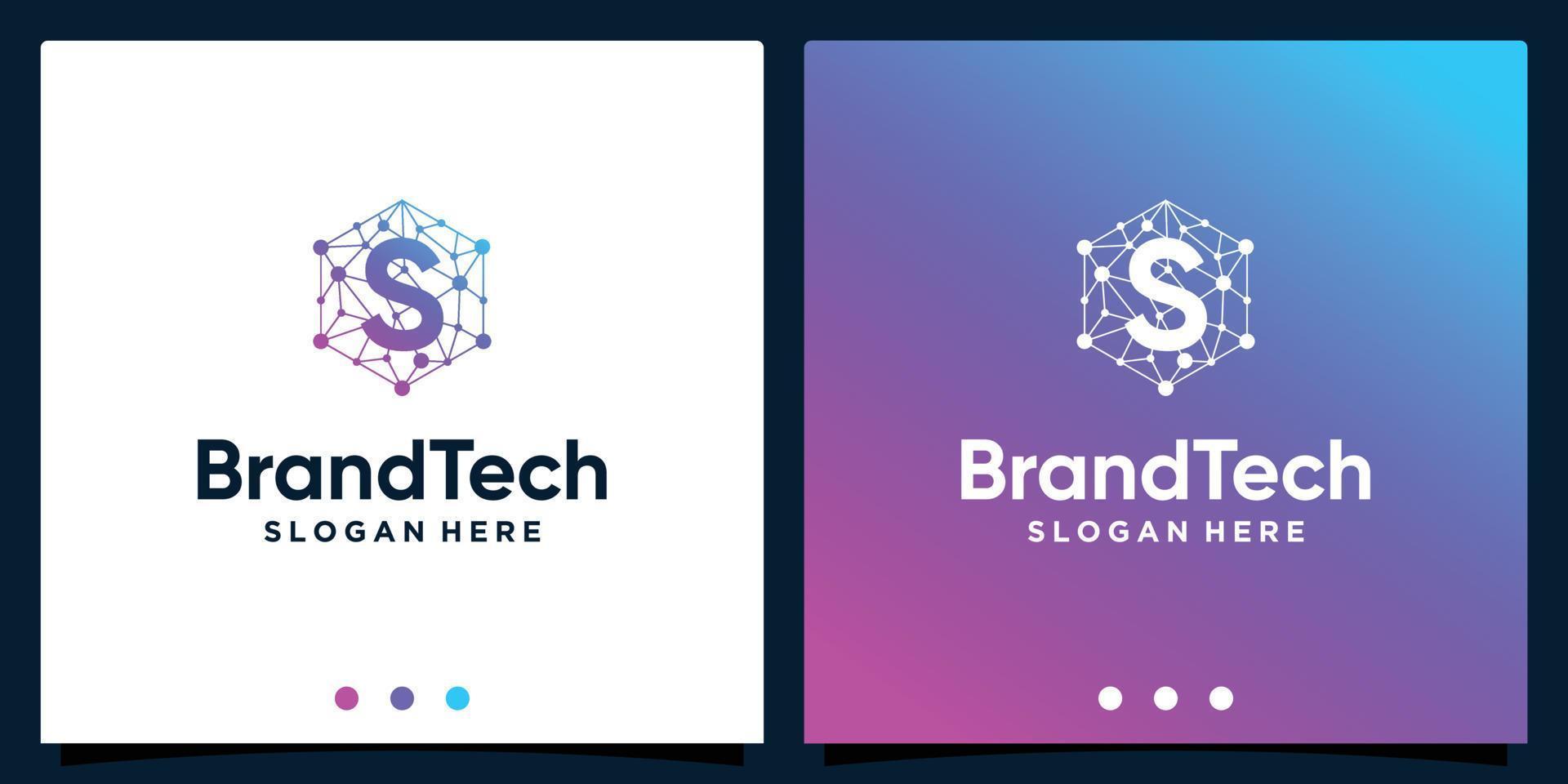 gradiente de logotipo abstracto de tecnología blockchain con logotipo de letra inicial. vector premium
