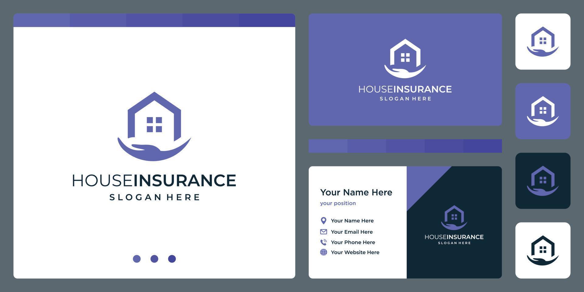 Insurance logo with palms and logos of houses, buildings. real estate and insurance, vector design and illustration