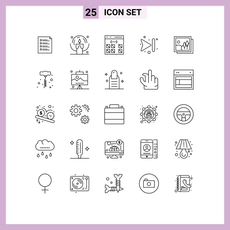 User Interface Pack of 25 Basic Lines of forward interface halloween development coding Editable Vector Design Elements