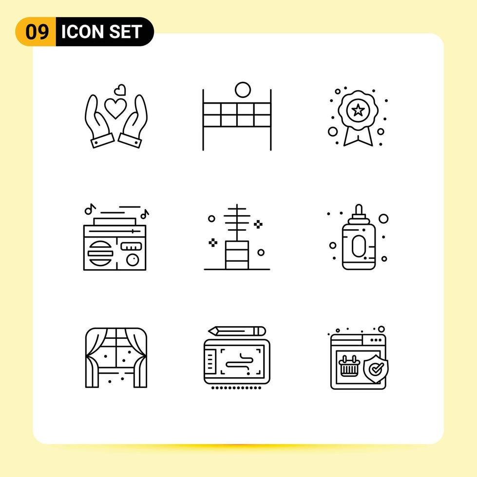 Outline Pack of 9 Universal Symbols of fashion beauty pupil audio music Editable Vector Design Elements
