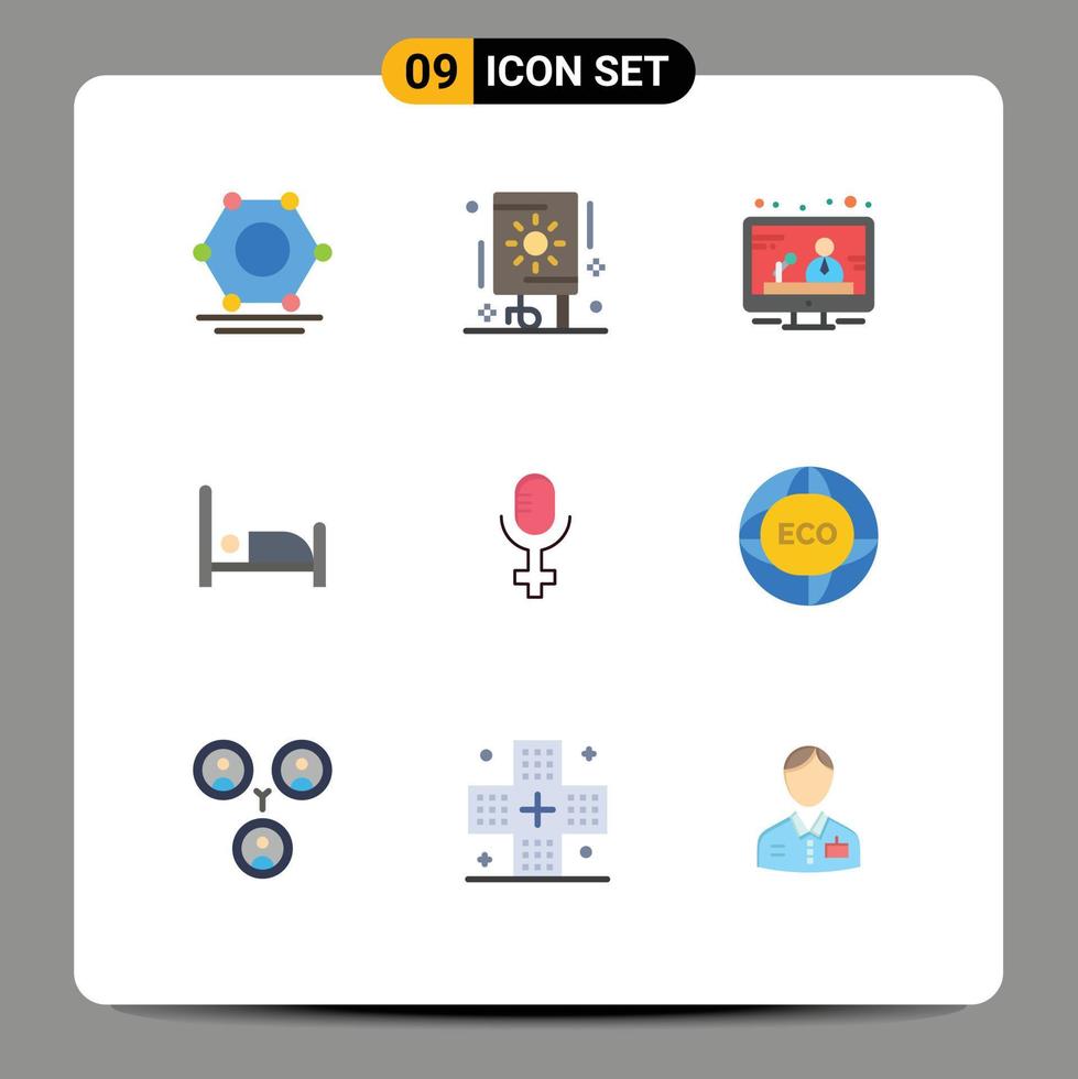 9 Universal Flat Color Signs Symbols of internet environment media record patient Editable Vector Design Elements