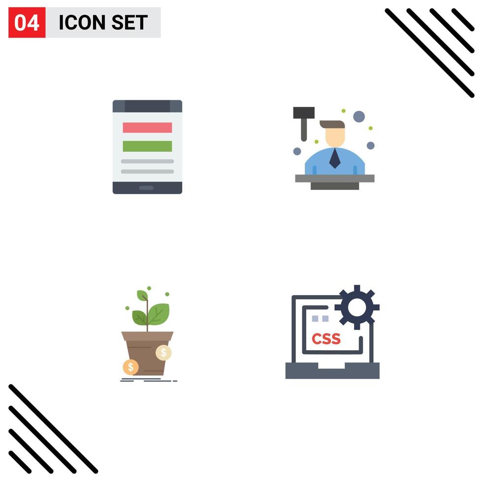 Group of 4 Modern Flat Icons Set for connection dollar smartphone auctioneer pot Editable Vector Design Elements