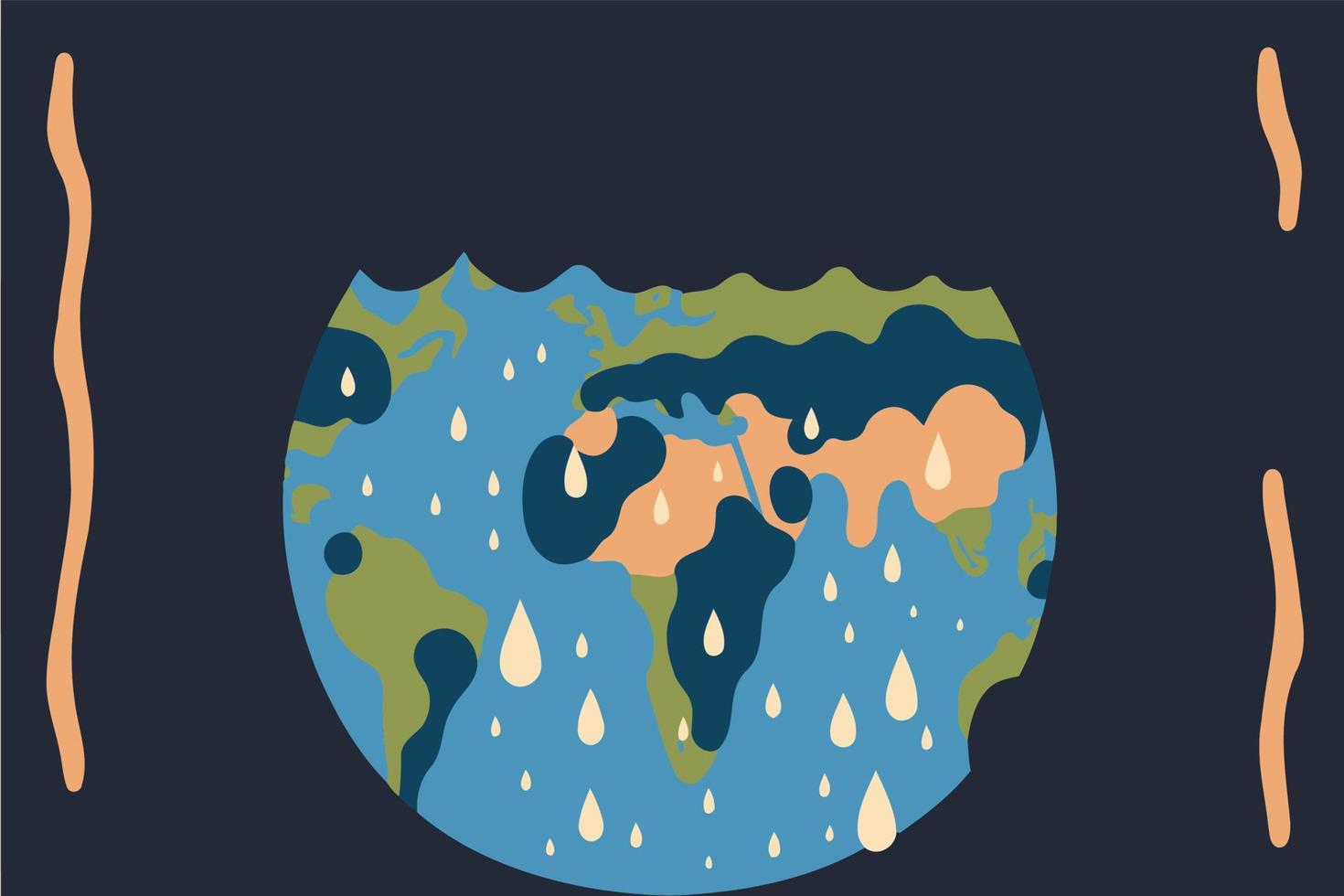 cartel con el mapa mundial del planeta tierra con lluvia vector