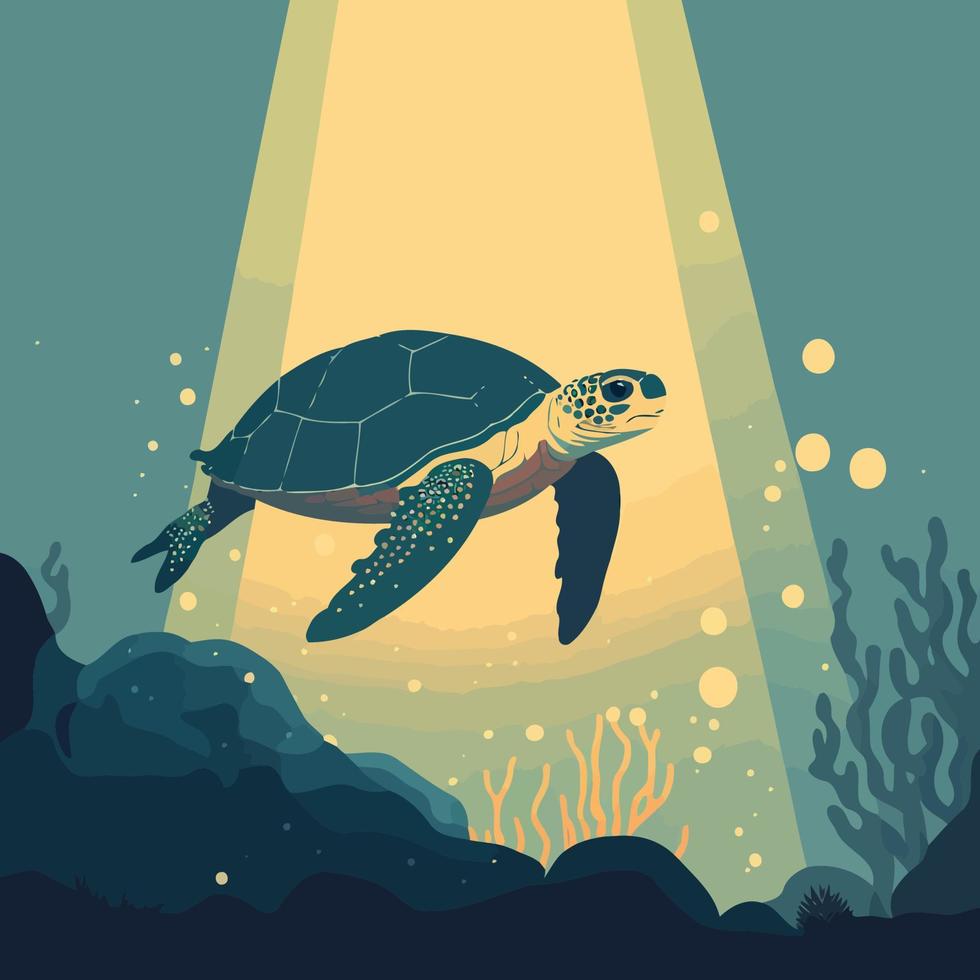 animal marino tortuga buceando bajo el mar vector