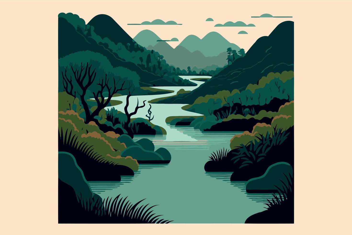 river in natural environment jungle vector