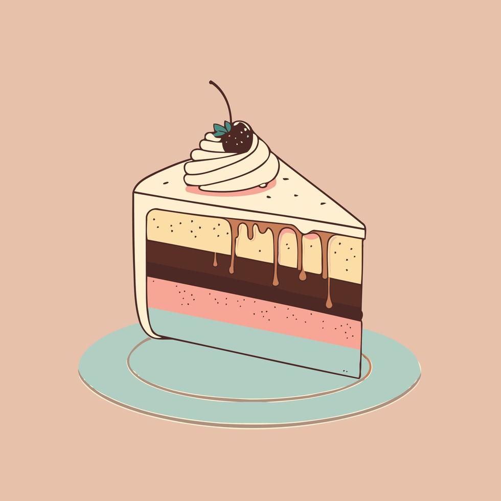 slice of sweet cake with multiple layers vector