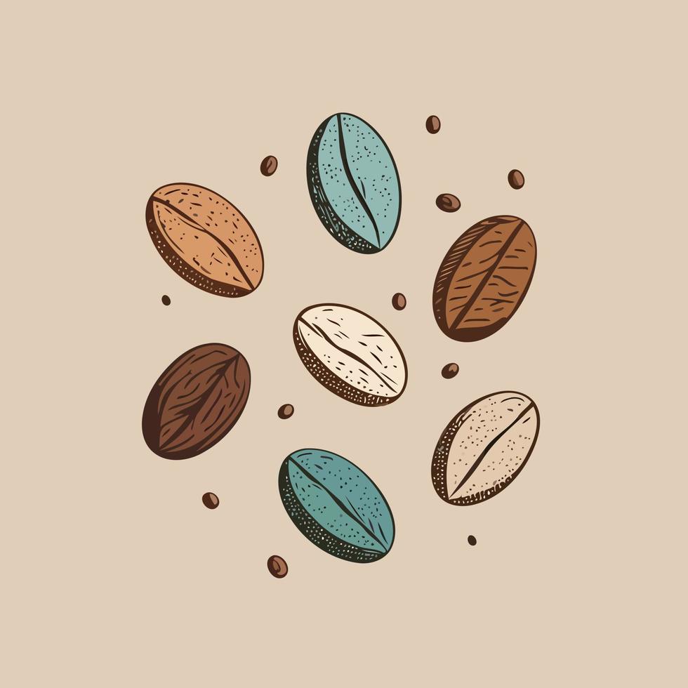 coffee beans of different colors on a smooth surface vector