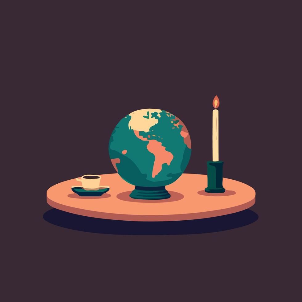 a globe and a lit candle to represent the campaign against climate change called earth hour vector