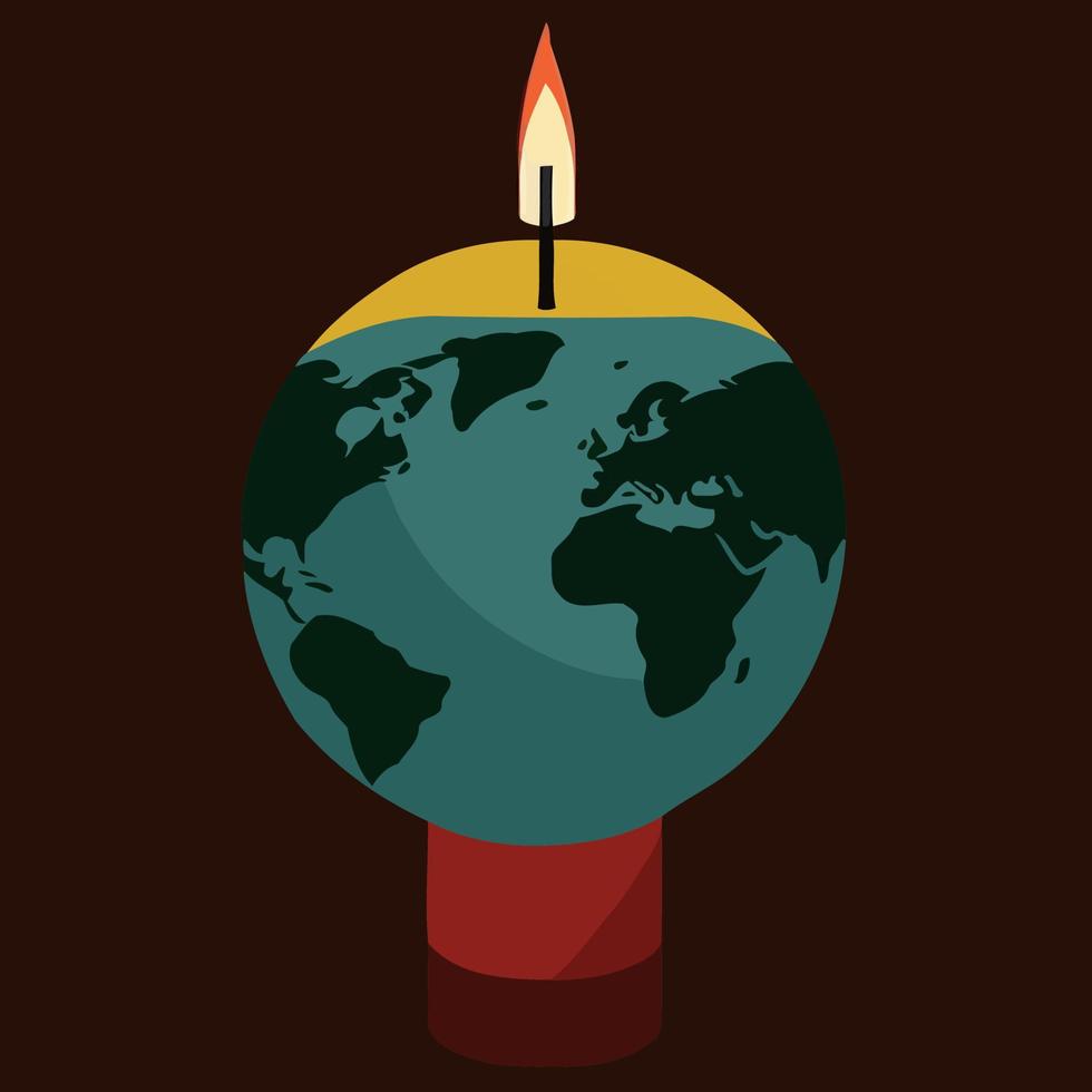 a globe and a lit candle to represent the campaign against climate change called earth hour vector