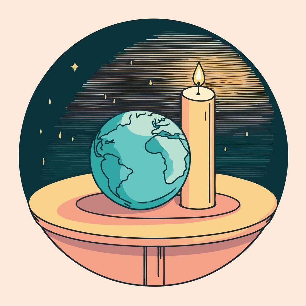 a globe and a lit candle to represent the campaign against climate change called earth hour vector