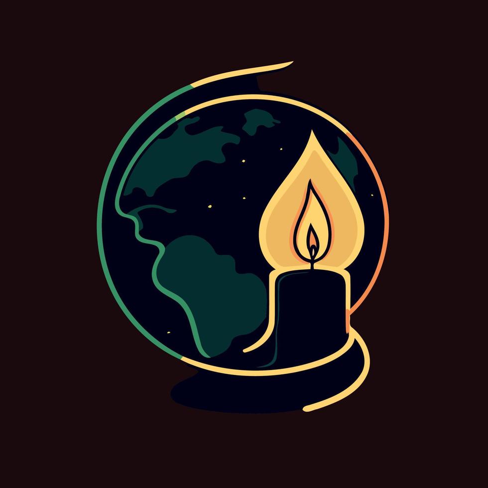 a globe and a lit candle to represent the campaign against climate change called earth hour vector