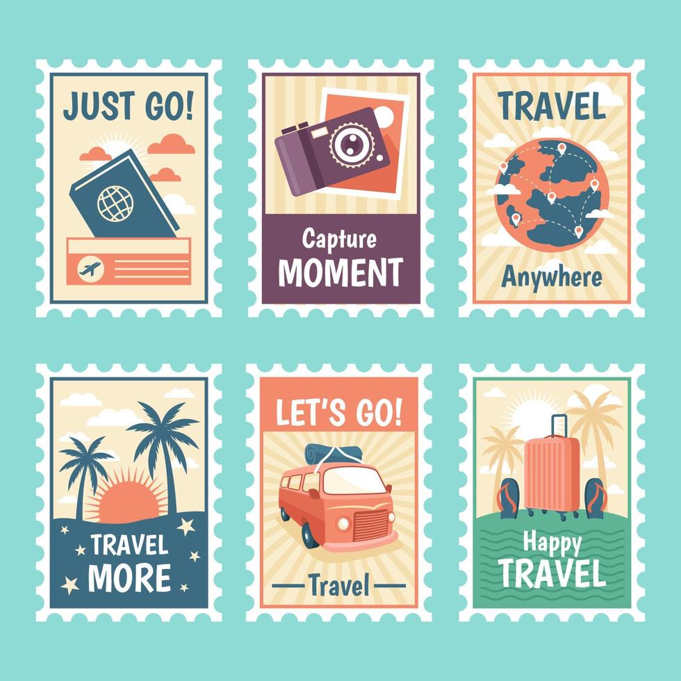 Traveling Stamp Sticker Set vector