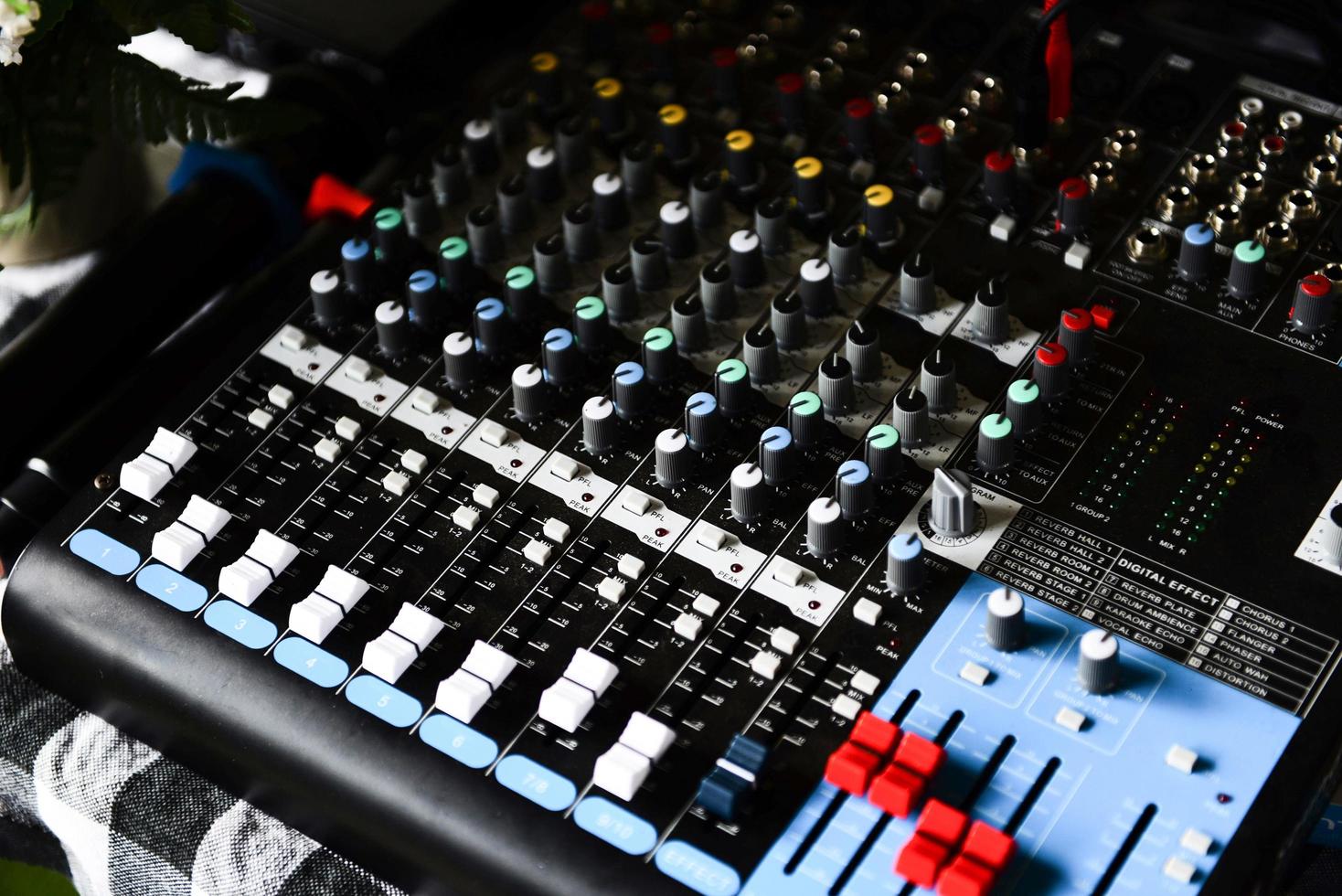 Professional audio mix sound control panel console - Sound technician and lights equipment photo