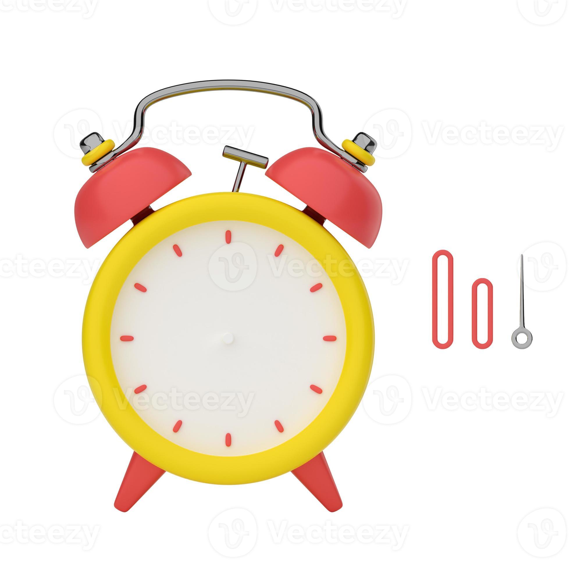 3D rendering of the front view alarm clock. Retro classic alarm clock