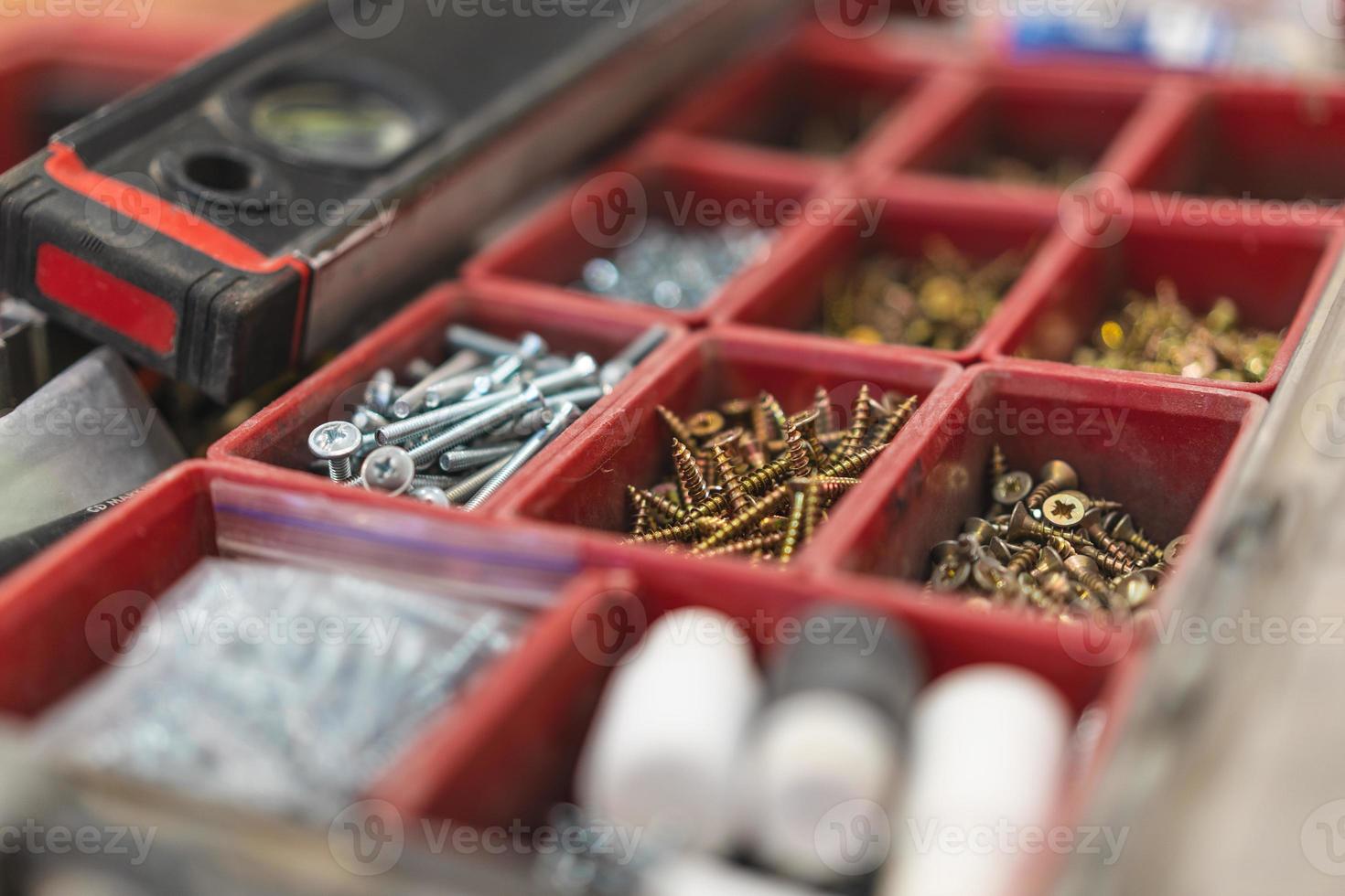 many different screws in the  organizer of master for work photo