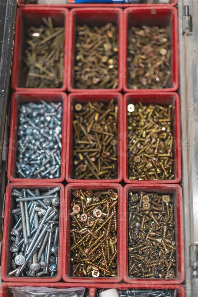 many different screws in the  organizer of master for work photo