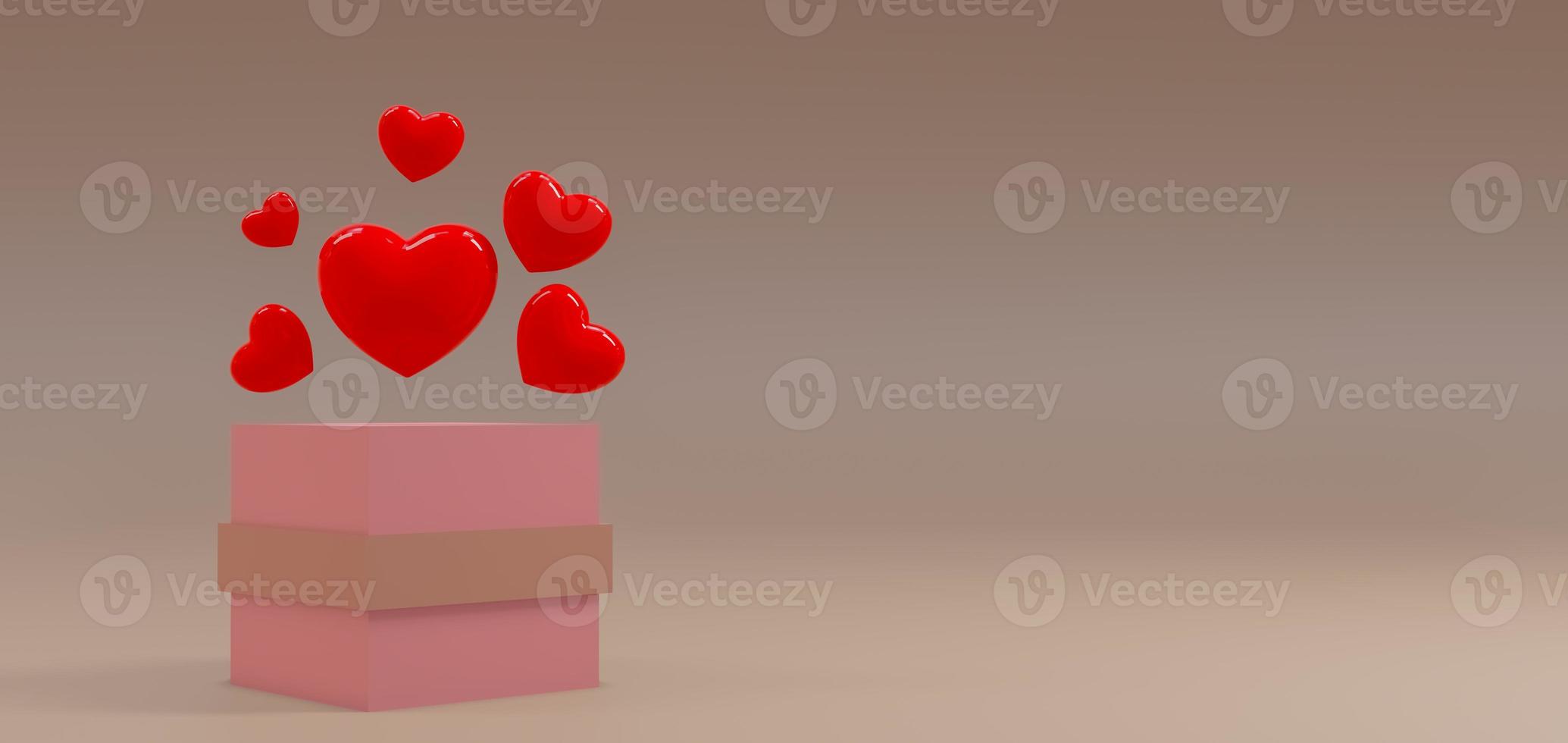 Happy Valentines day background, a box with a hearts. Romantic concept for Valentine's day. 3D work photo