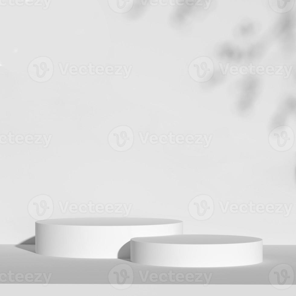 Double minimalist podium with natural light on white background for product display. photo