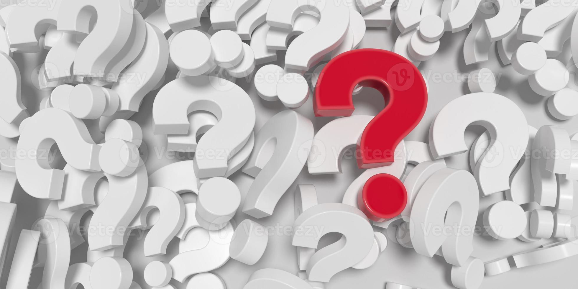 Large pile of white question mark symbols and highlight one red on top. photo