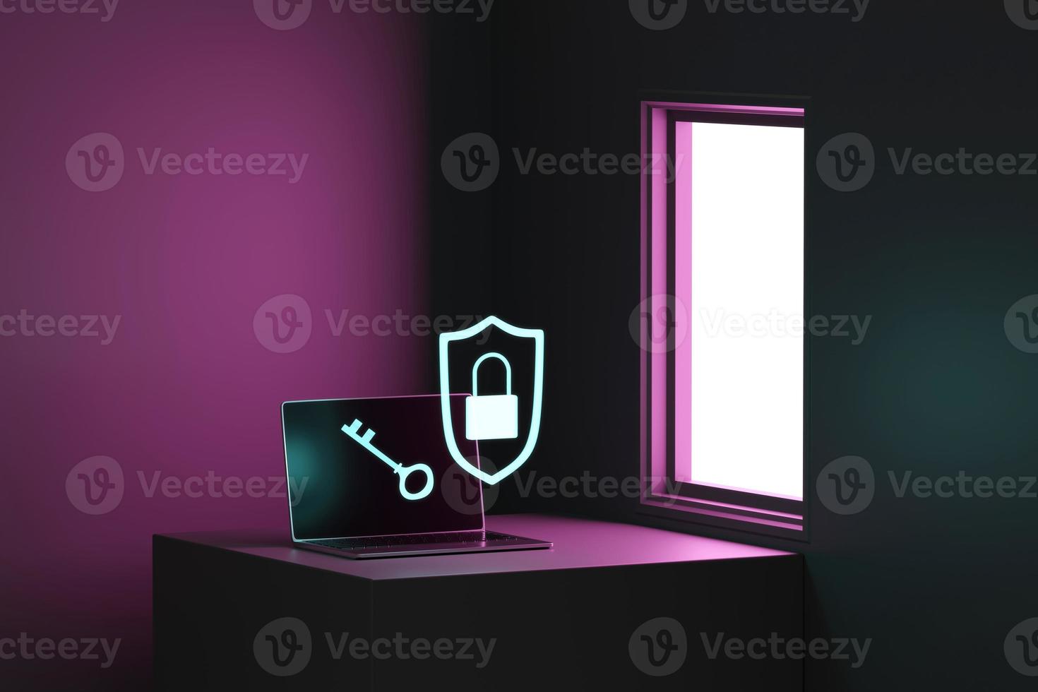 Laptop with key and security concept 3d rendering photo