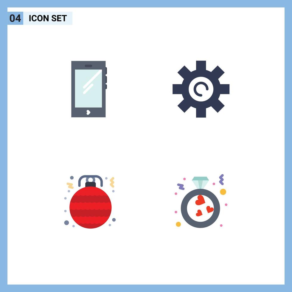 Group of 4 Flat Icons Signs and Symbols for phone ball android interface christmas Editable Vector Design Elements
