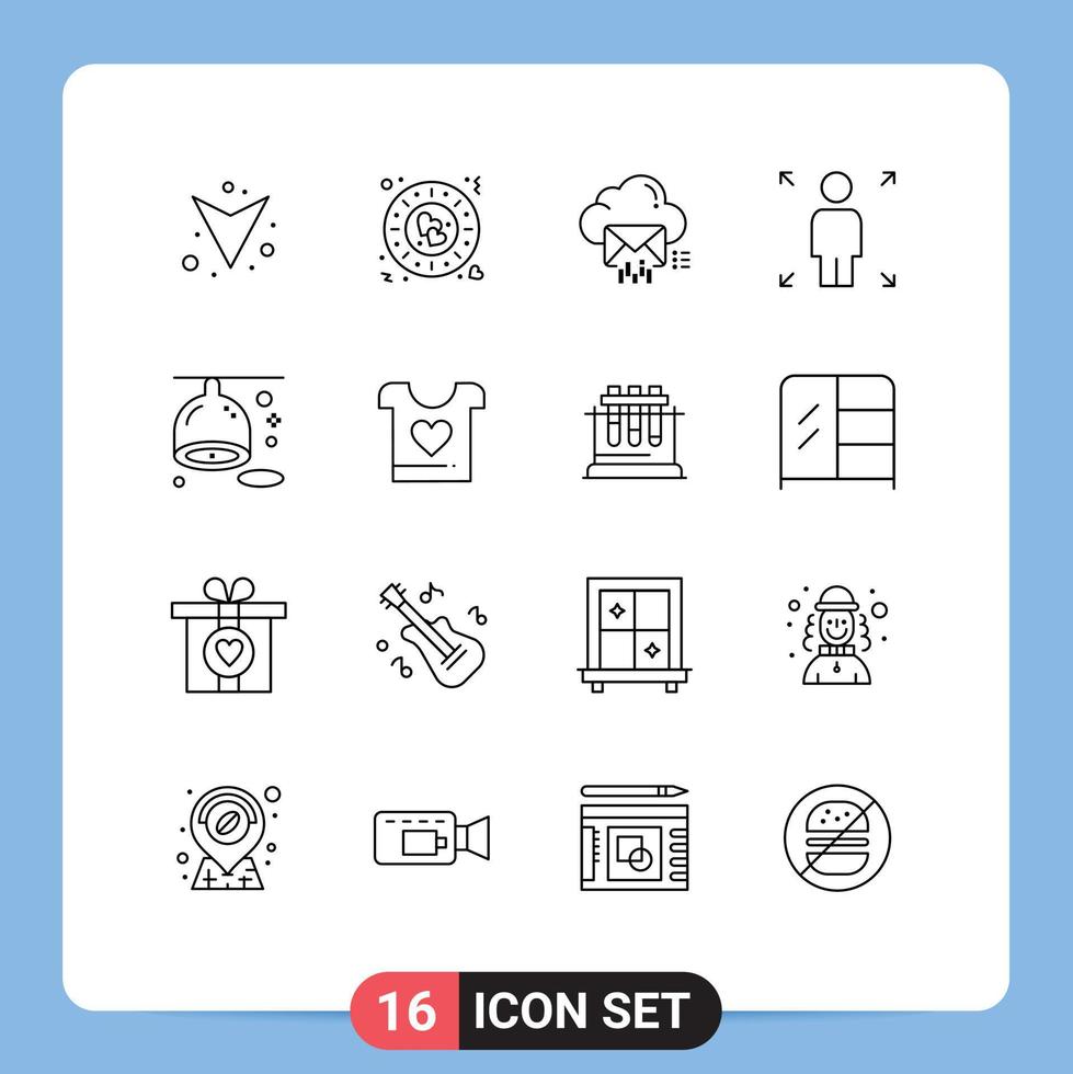 User Interface Pack of 16 Basic Outlines of fruit citrus mail person growth Editable Vector Design Elements