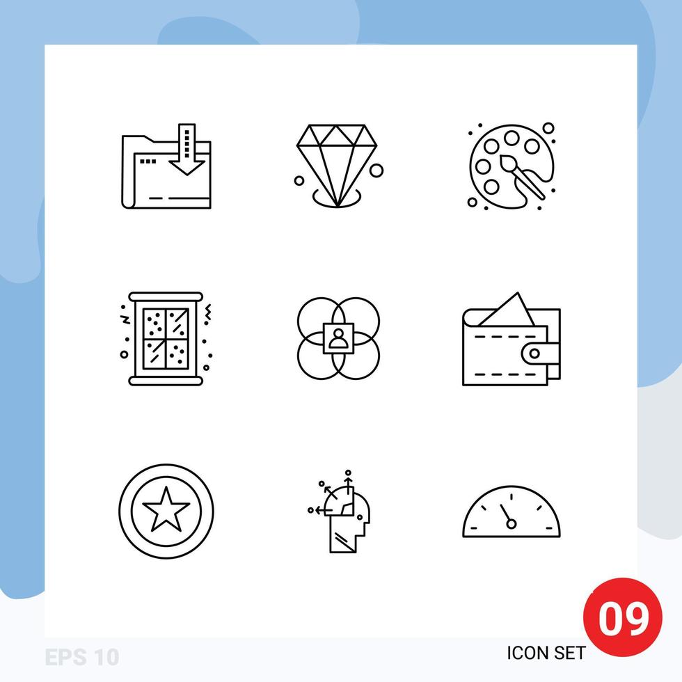 Mobile Interface Outline Set of 9 Pictograms of features winter back to school window christmas Editable Vector Design Elements