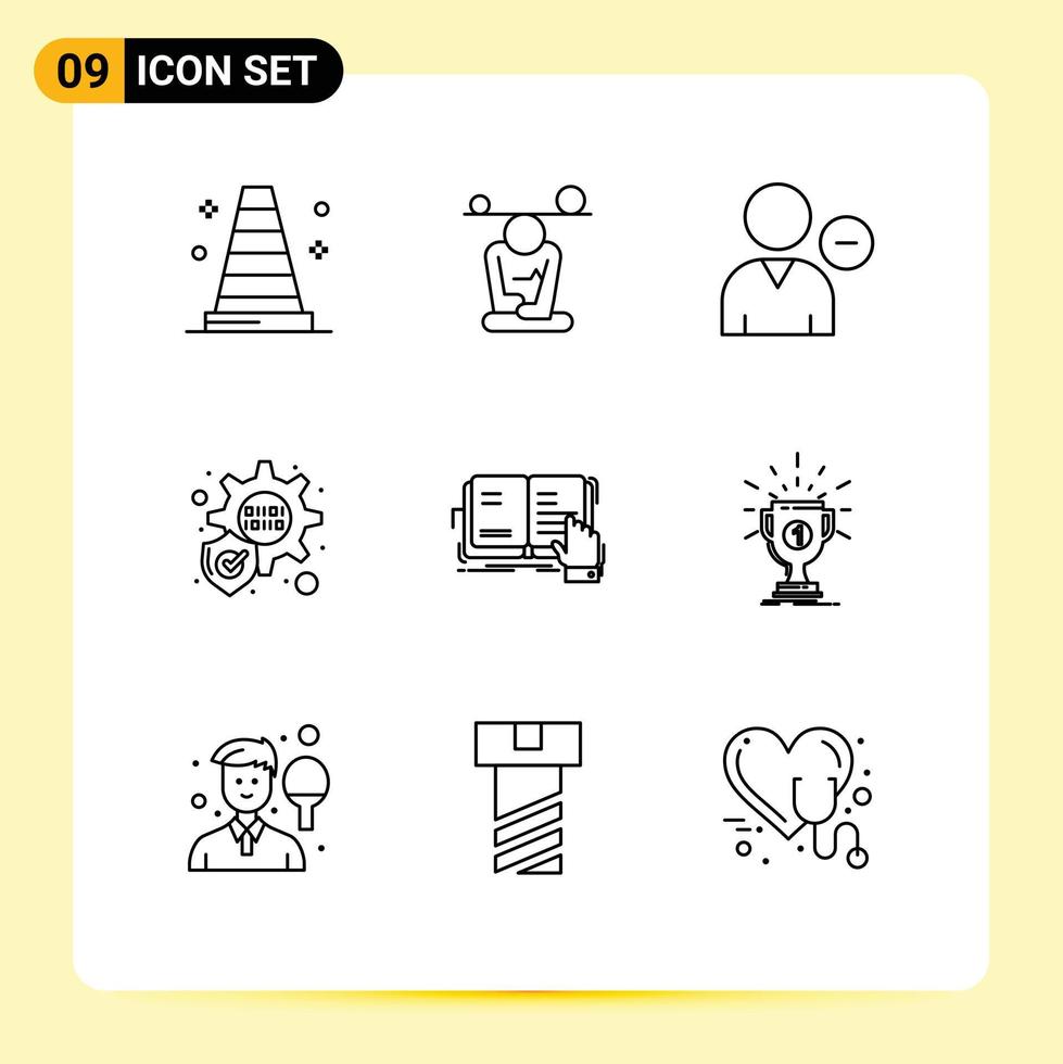 9 Universal Outlines Set for Web and Mobile Applications literature lesson delete book user Editable Vector Design Elements