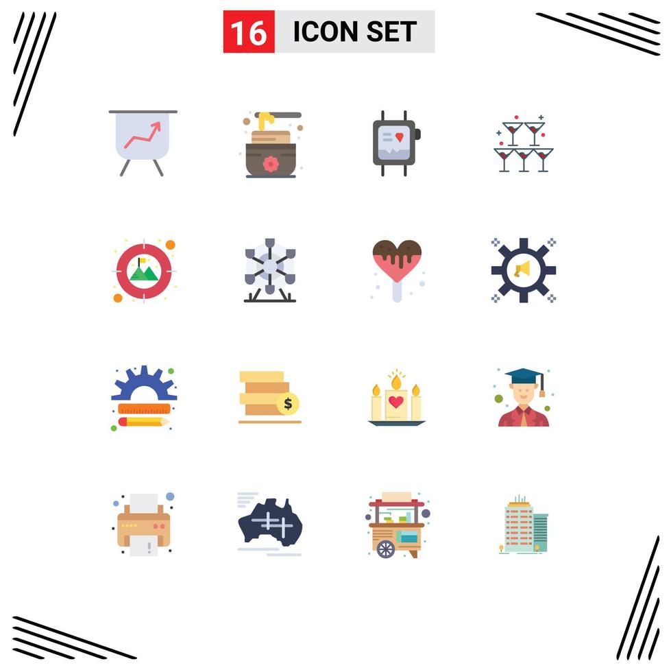 Modern Set of 16 Flat Colors Pictograph of park target watch goal wedding Editable Pack of Creative Vector Design Elements