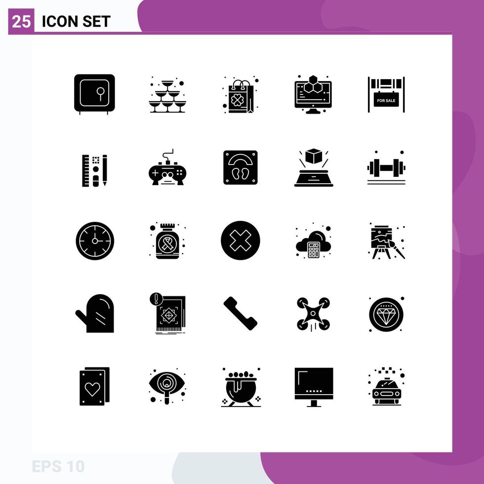 25 Thematic Vector Solid Glyphs and Editable Symbols of study computer party analytics shop Editable Vector Design Elements