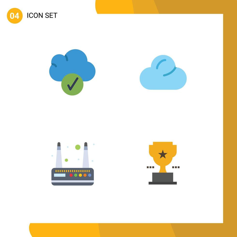 4 Creative Icons Modern Signs and Symbols of cloud cup cloud modem prize Editable Vector Design Elements