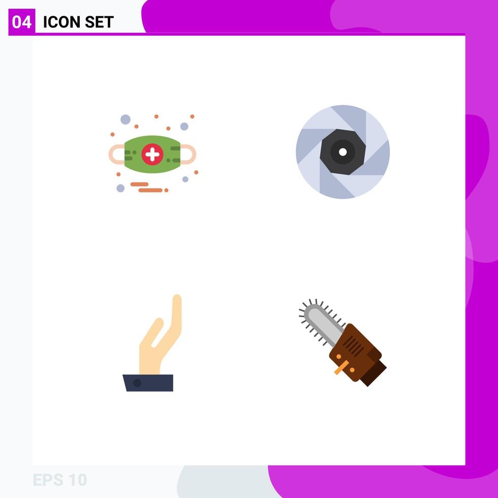 Set of 4 Vector Flat Icons on Grid for allergies hand mask movie saw Editable Vector Design Elements