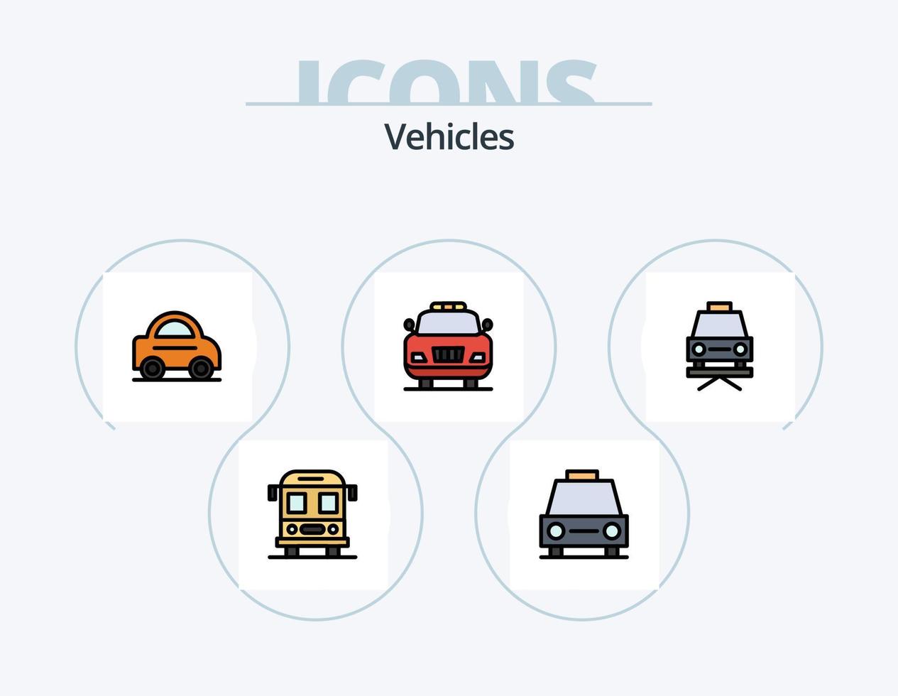 línea de vehículos llenos de iconos paquete 5 diseño de iconos. vehículo. vehículos importante. transporte. sedanes vector