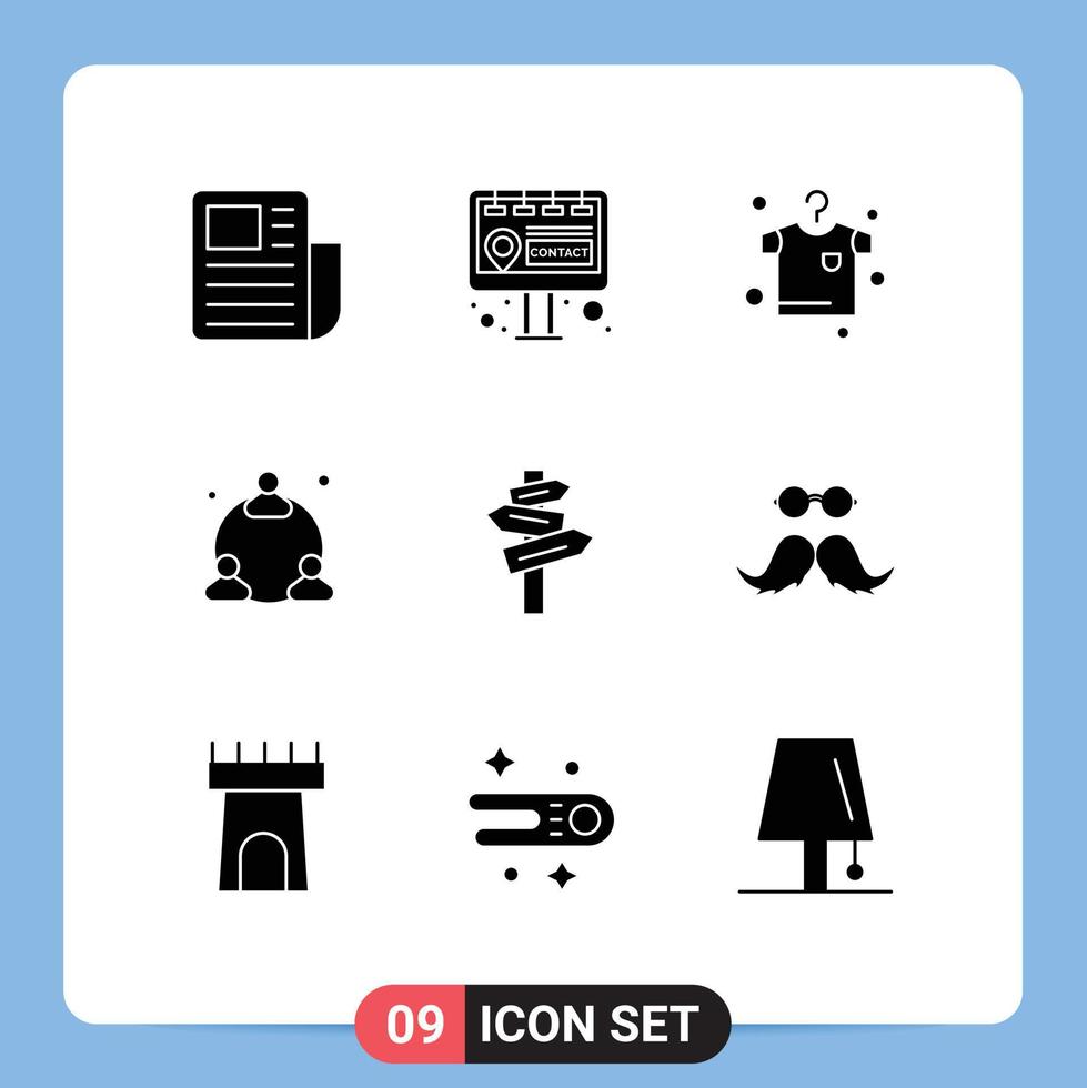Modern Set of 9 Solid Glyphs and symbols such as moustache motel drying hotel network Editable Vector Design Elements