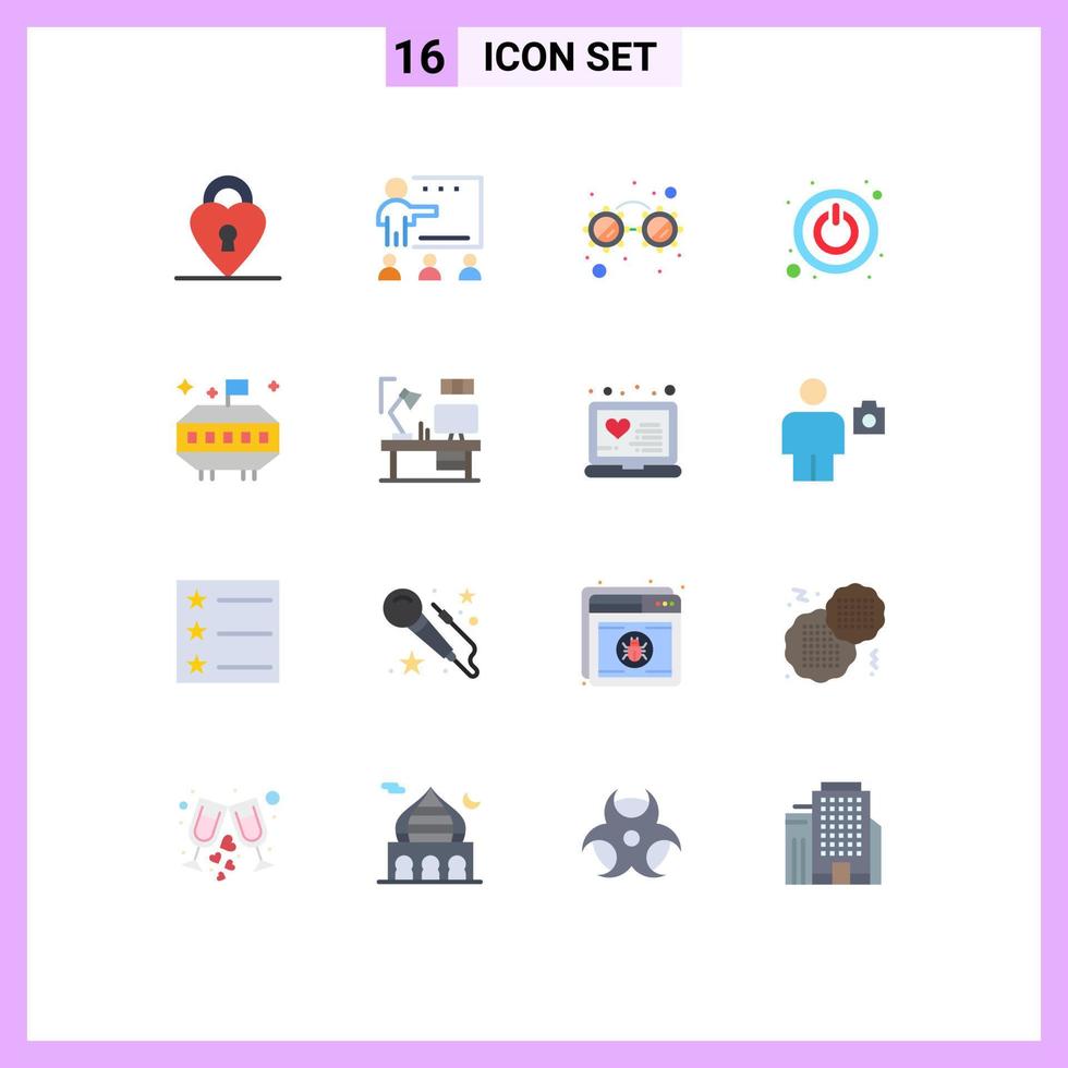 16 Creative Icons Modern Signs and Symbols of table space fancy glasses astronomy shutdown Editable Pack of Creative Vector Design Elements
