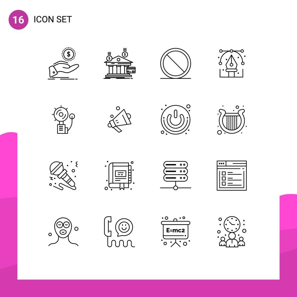 User Interface Pack of 16 Basic Outlines of graphic design financial creative remove Editable Vector Design Elements