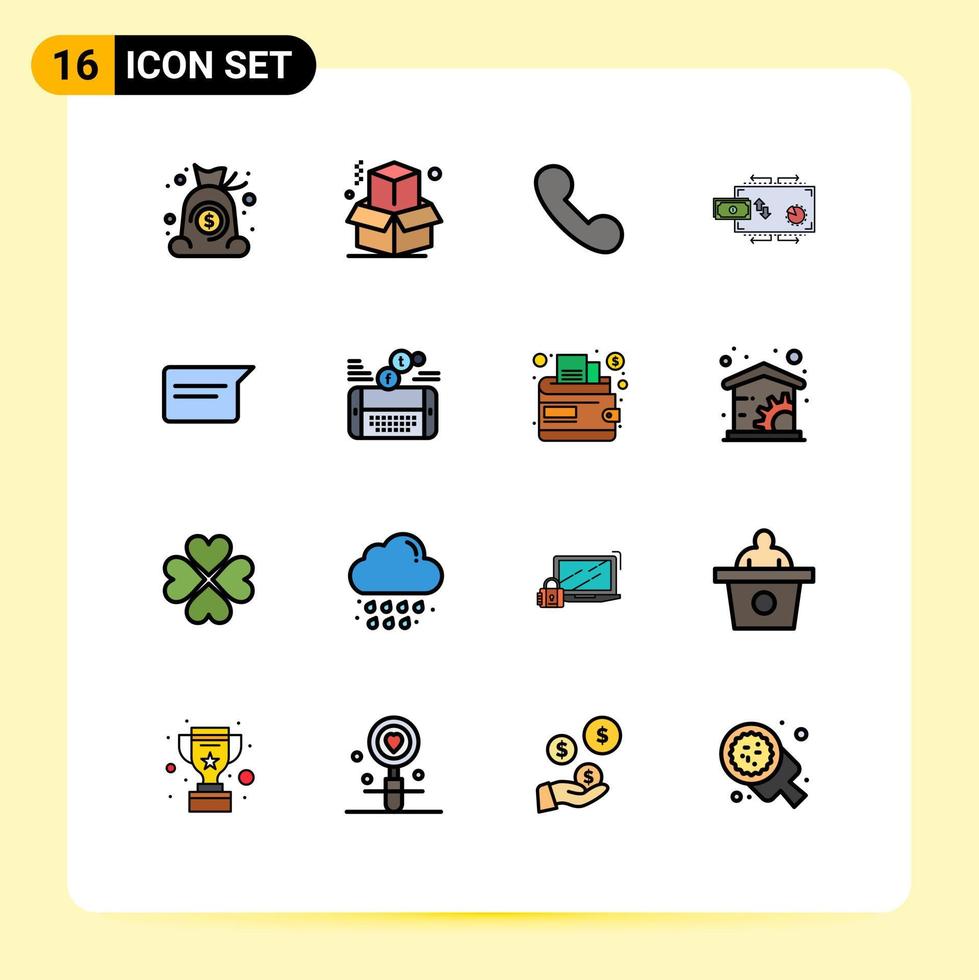 16 User Interface Flat Color Filled Line Pack of modern Signs and Symbols of chatting chat incoming payments marketing Editable Creative Vector Design Elements